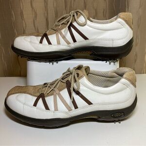 Ecco Golf Women's 40 US 9 Tan Brown White Lace Up Soft Spikes